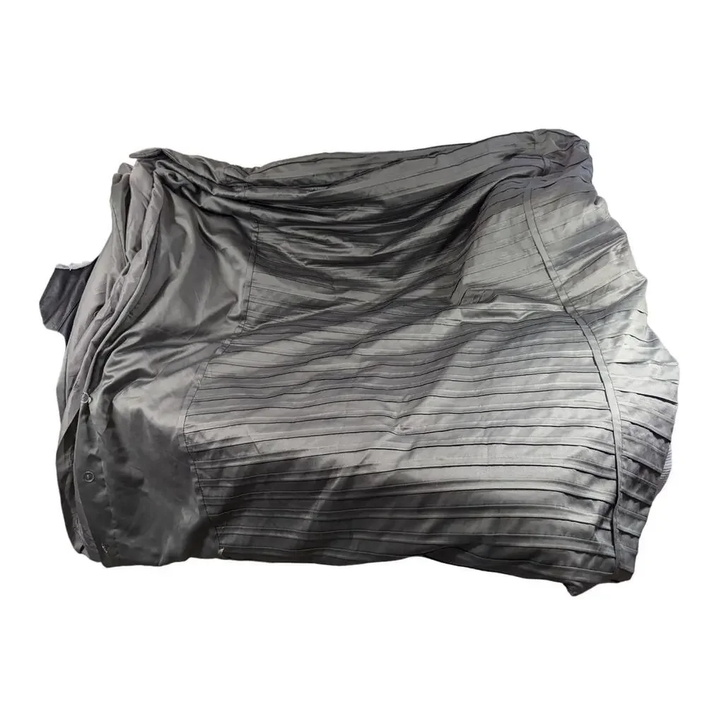 RICH, SATINY GRAY PIN TUCKED, MICRO PLEATED DUVET COMFORTER COVER! SZ FL/QN